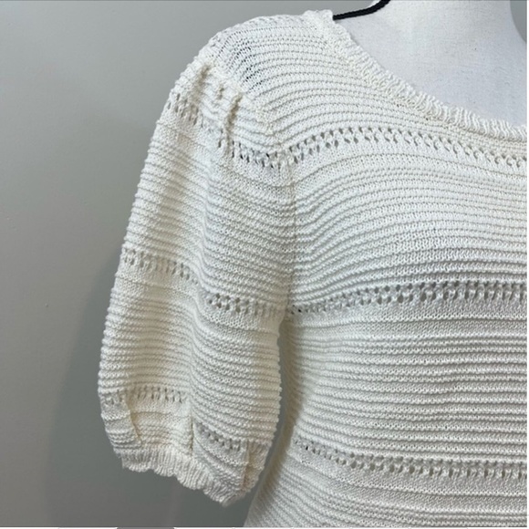 HOUSE OF HARLOW Pointelle Knit Puff-Sleeve Sweater NWOT/sz: S - Picture 6 of 12